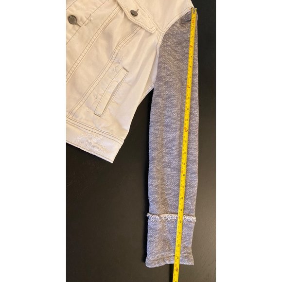 Free People Distressed Denim Jacket Women Small French Terry Removeable Hoodie - Picture 14 of 16